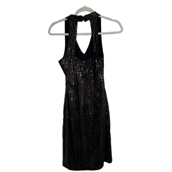 Cache Brown All Over Sequin Dress V-Neck Open Back Y2K Party Womens 8 - Picture 3 of 7